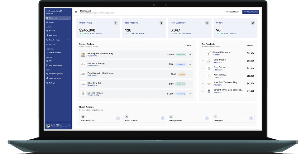 A large jewellery business dashboard in JewelleryOS
